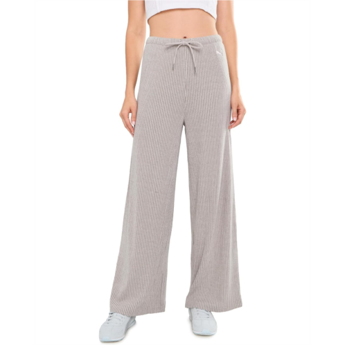 Womens PUMA Essentials Ribbed Wide Leg Soft Touch Pants
