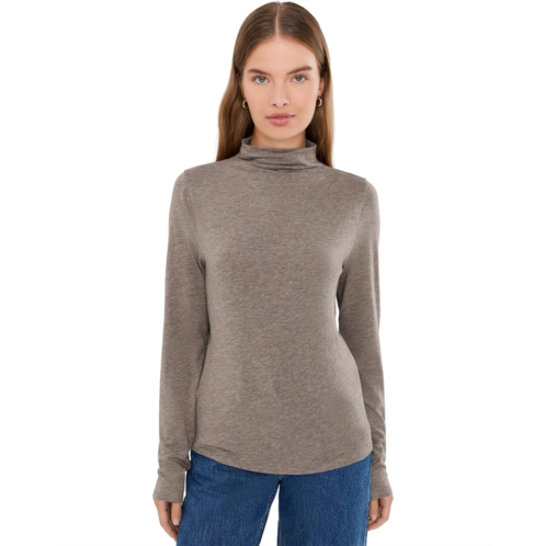 Womens Eileen Fisher Melange Sheer Knit Funnel Neck Tee