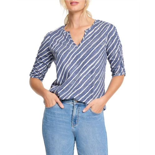 NICZOE Petite Mixed Stripe Ruched Sleeve Tee