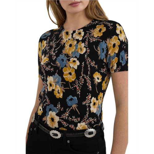 POLO Ralph Lauren Womens Lauren Ralph Lauren Floral Cotton-Blend Short-Sleeve Sweater