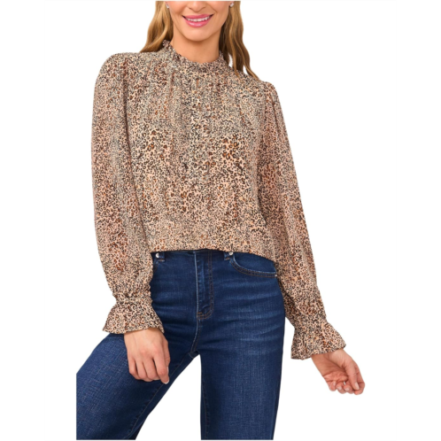 CeCe Long Sleeve Leopard Ruffled Top