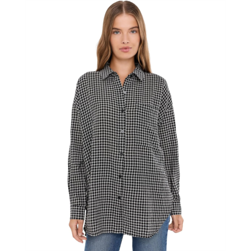 Womens Eileen Fisher Petite Wool Cotton Check Classic Collar Shirt