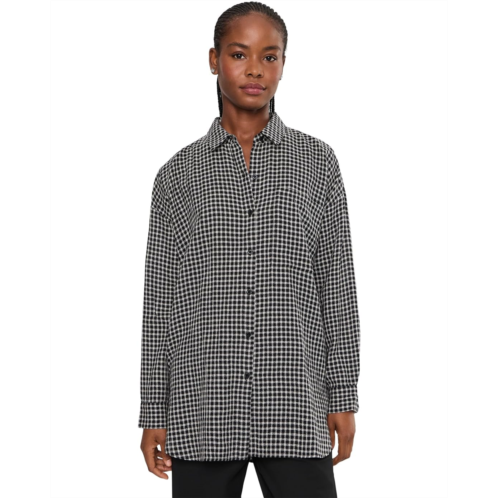 Womens Eileen Fisher Wool Cotton Check Classic Collar Shirt