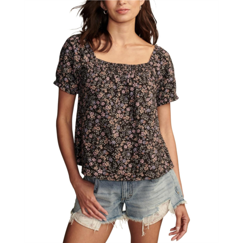 Lucky Brand Square Neck Printed Short Sleeve Top