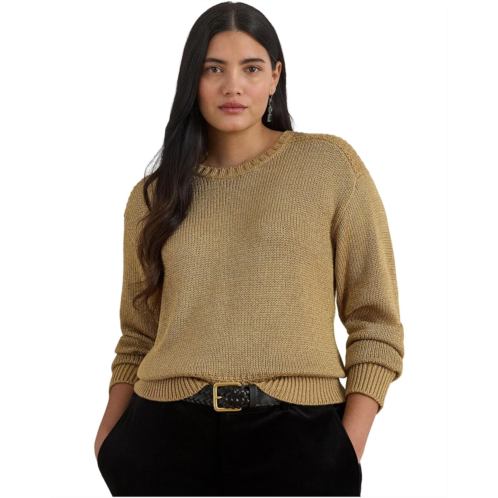 POLO Ralph Lauren Womens Lauren Ralph Lauren Plus Size Metallic Cotton-Blend Crewneck Sweater