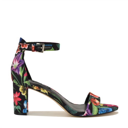 Womens Pruce Ankle Strap Block Heel Sandals - Black Floral Nine West