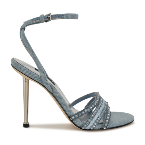 Womens Reen Rhinestone Sandals - Light Blue Denim Nine West