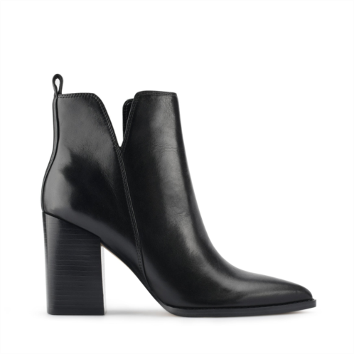 Womens Birds Block Heel Leather Booties - Black Leather Nine West