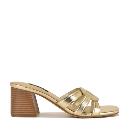 Womens Gritt Block Heel Mule Sandals - Platino Nine West