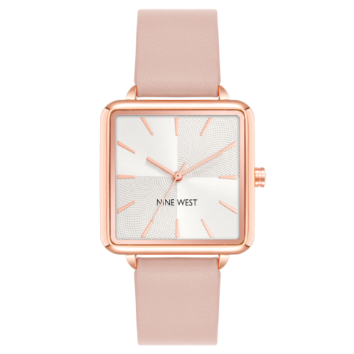 NINEWEST Square Case Smooth Strap Watch - Silver-Pink