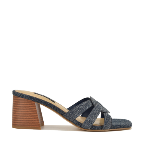 Womens Gritt Block Heel Mule Sandals - Dark Denim Nine West