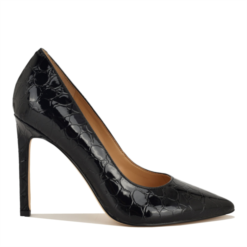Womens Tatiana Pointy Toe Pumps - Black Embossed Croco Nine West