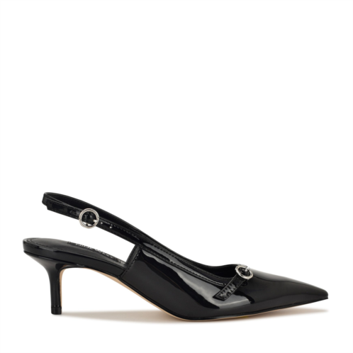 Womens Ashlea Kitten Heel Slingback Pumps - Black Patent Nine West