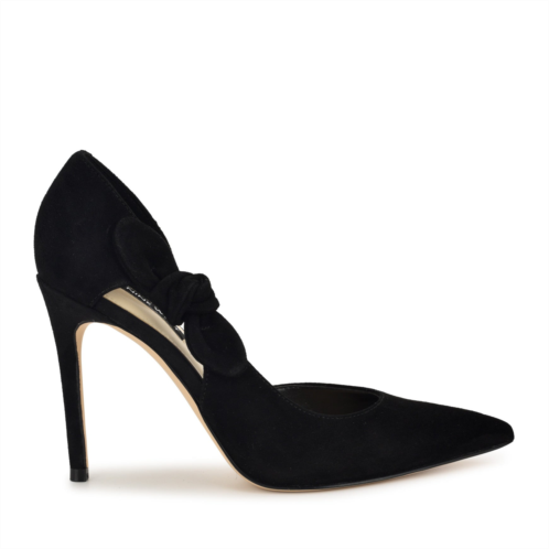 Womens Fhalon Bow dOrsay Pointy Toe Pumps - Black Suede Nine West