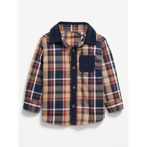 OldNavy Long-Sleeve Plaid Corduroy-Trim Pocket Shirt for Baby