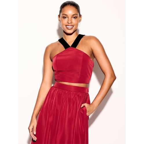 The Occasion by Old Navy Taffeta Cropped Halter Bow Top