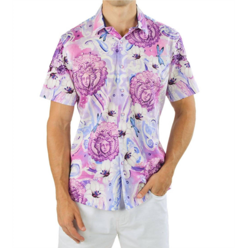 BARABAS paisley floral short sleeve shirt in lavender