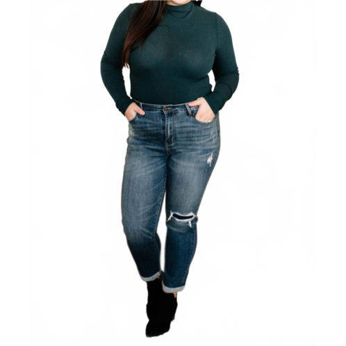 Judy Blue patch things up destroyed knee boyfriend jean in Blue