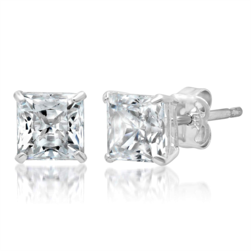 MaxColor 14k solid white gold princess cut stud earrings with genuine swarovski zirconia