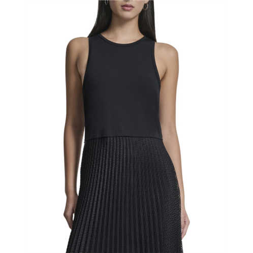 DKNY mix media pleated windowpane dress
