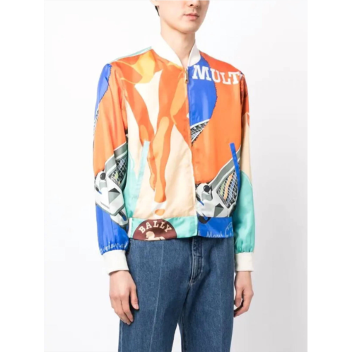 BALLY silk graphic-print bomber jacket in multicolor