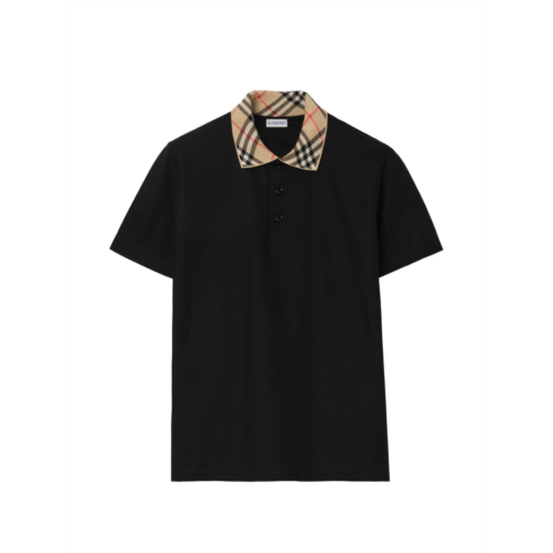 BURBERRY black evan cotton plaid collar polo shirt