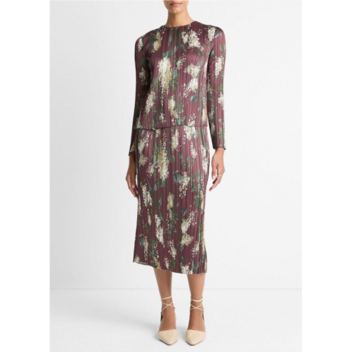 Vince lilac-print micro-pleated satin skirt