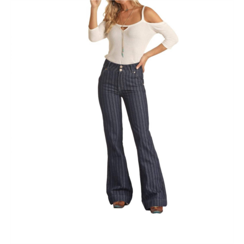 Rock & Roll Denim jacquard high rise trouser jean in dark blue stripe