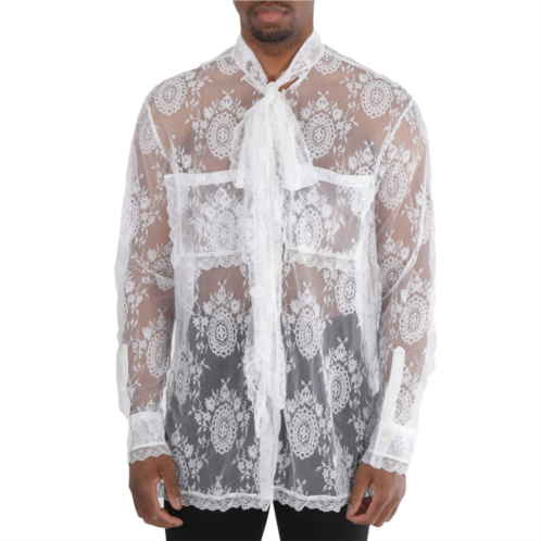 Burberry optic white oversized tie-neck chantilly lace shirt