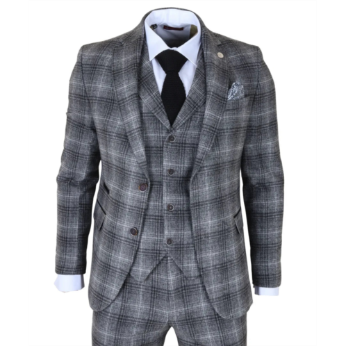 TruClothing 3 piece suit tweed check 1920s gatsby formal dress suits