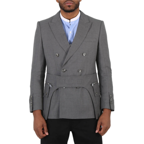 Burberry charcoal grey english fit wool tailored jacket with cargo belt detail