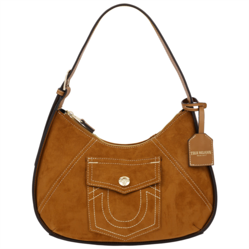 true religion suede pu logo pocket hobo bag cognac