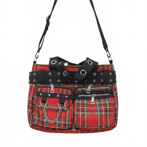 Orchid Bloom womens plaid gothic handbag in black red