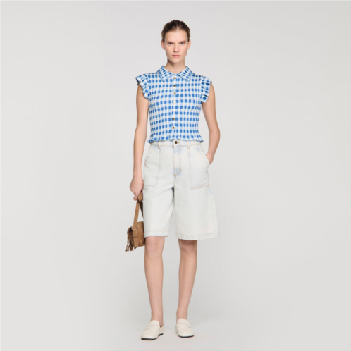 Sandro check smocked shirt