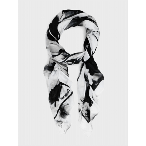 Desigual floral denim foulard scarf in black & white