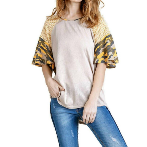 Umgee camo bell sleeve top in stone