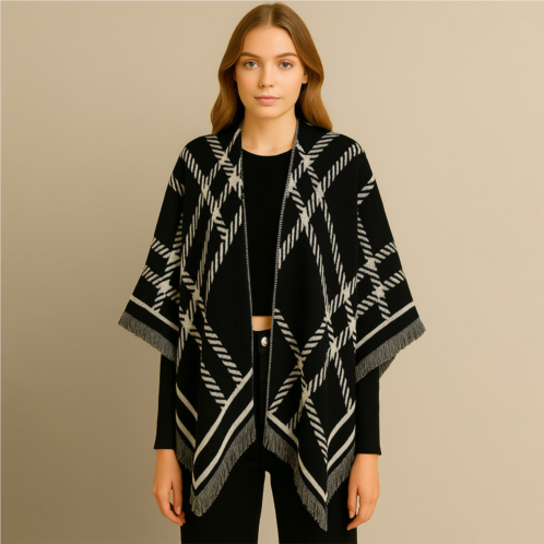 TRUEDAMES check pattern print ruana poncho