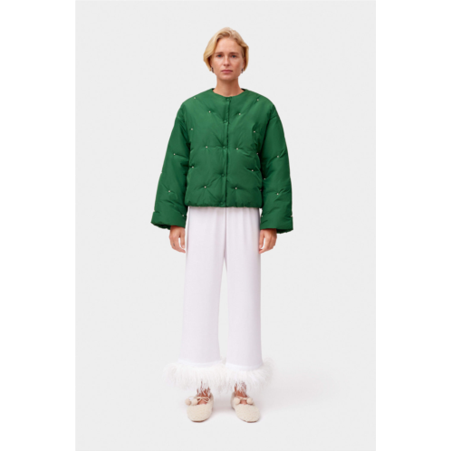 SLEEPER puffer jacket in green with pearl details