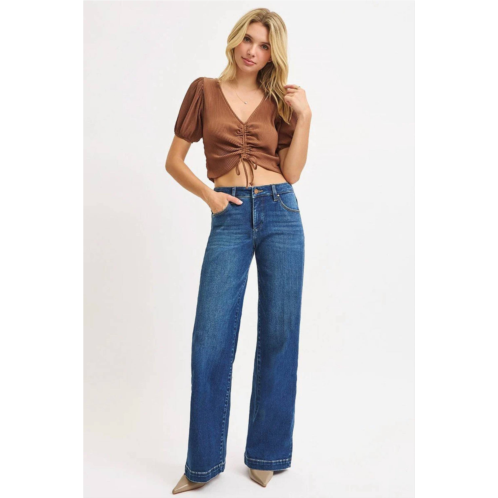 RISEN mid-rise wide iron press line detail western jeans in dark wash