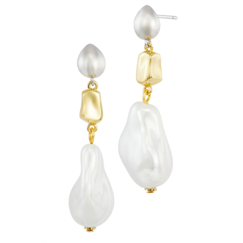 SAVVY CIE JEWELS baroque pearls organic triple drop two tone earrings