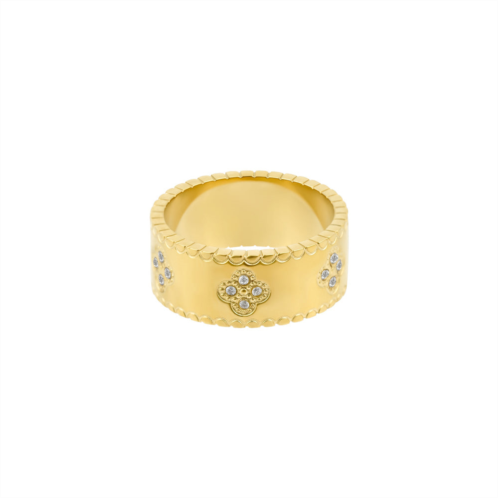Adornia tarnish resistant 18k gold plated crystal clover band ring