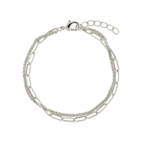 Sterling Forever emery layered paperclip & curb chain bracelet