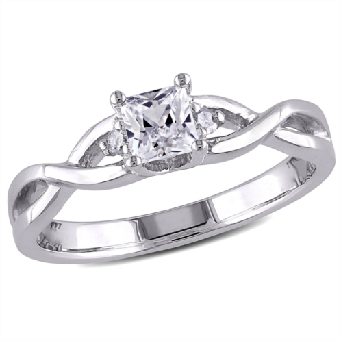 Mimi & Max princess cut created white sapphire and diamond infinity ring in sterling silver