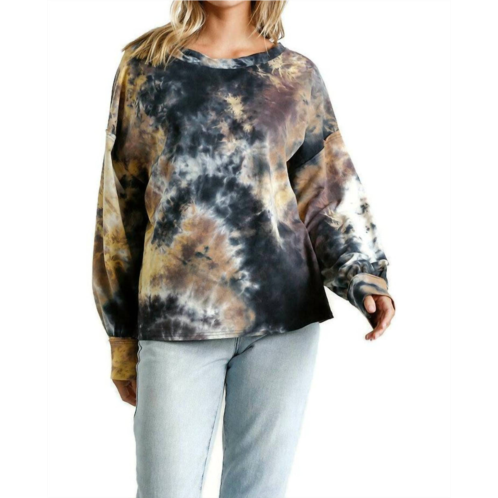 Umgee tie dye twisted collar sweater in grey