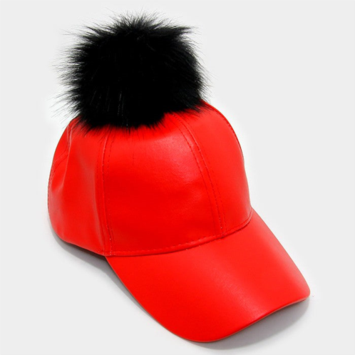 FASHNZFAB pom pom fur faux leather baseball cap