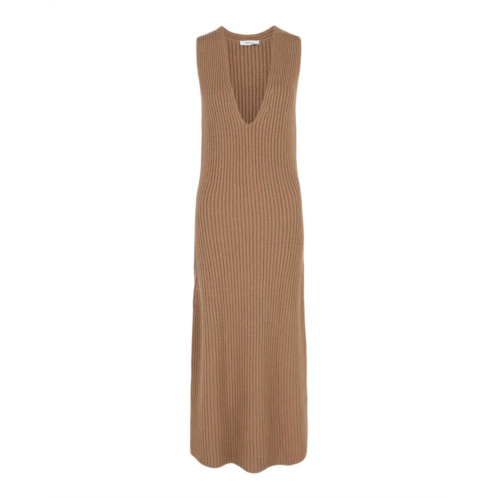 Salvatore Ferragamo womens sleeveless ribbed knit dress in beige