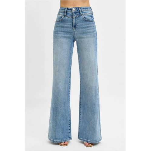 RISEN high rise wide front yoke detailed jeans in blue