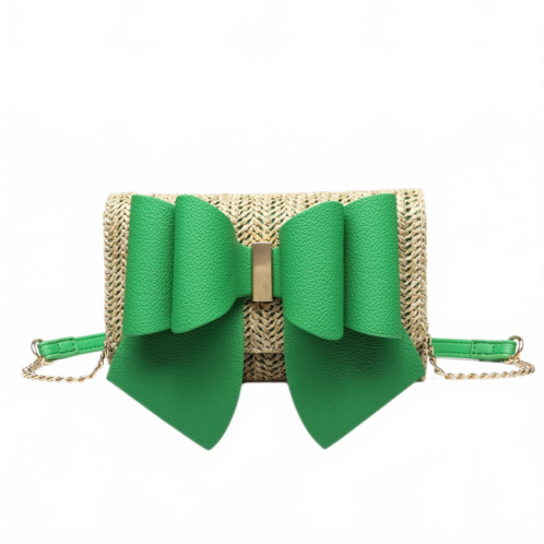 Like Dreams womens bonnie straw wallet bowtie crossbody bag in green