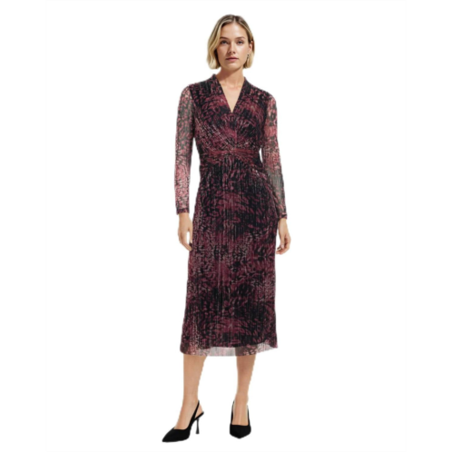 ANNE KLEIN long sleeve twist front printed shine midi dress in lotus pink multi