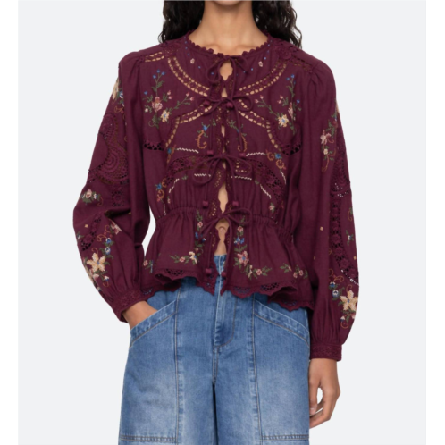 SEA edwina long sleeve top in burgundy